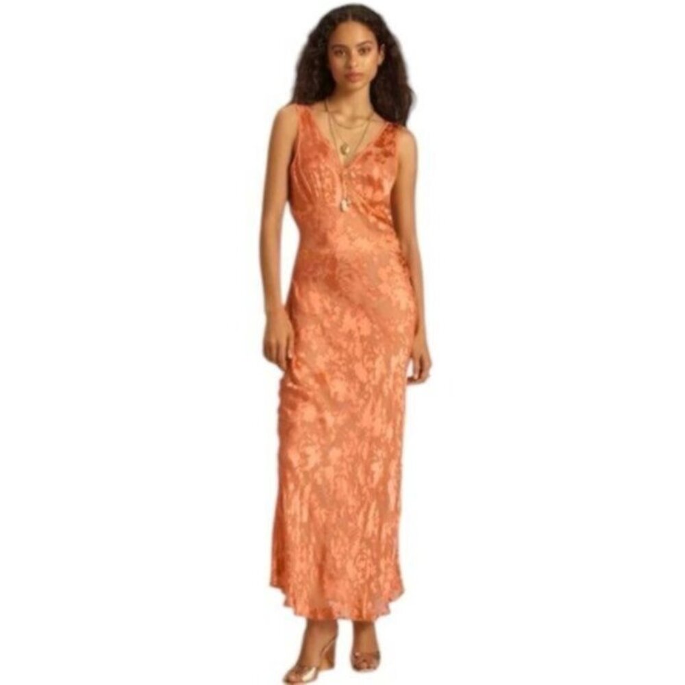 NWT Rollas Anthropologie Eliza Peach Sheer Midi/Maxi Dress